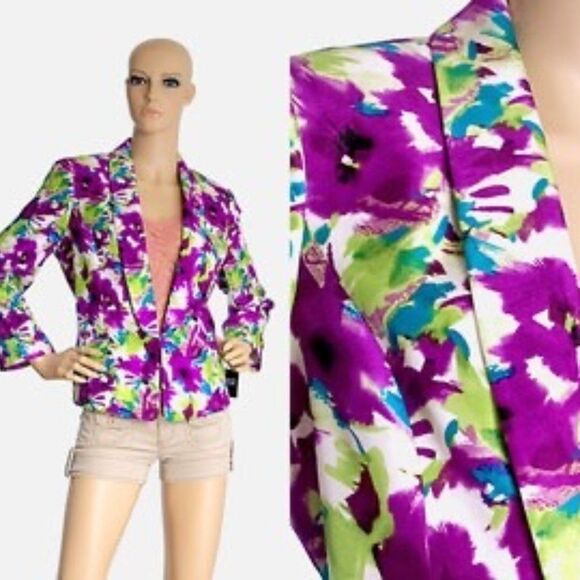 💜HP💜Kasper Pancy Multi color silk Blazer, size 8P - Picture 1 of 4